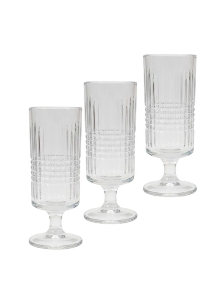 بريميم طقم أكواب زجاجية ذات ساق مضلعة مكوّن من ثلاث قطع للعصائر والماء ومشروبات الإفطار - Image 1